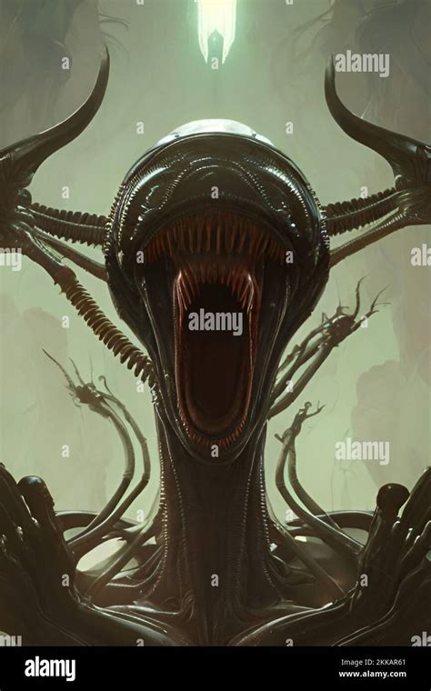 A Scary Alien Character Illustration With A Wide Opened Mouth Showing