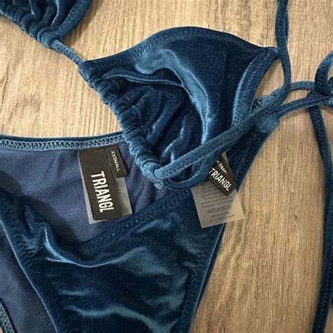 Triangl Navy Blue Velvet Bikini Super Cute Worn Depop