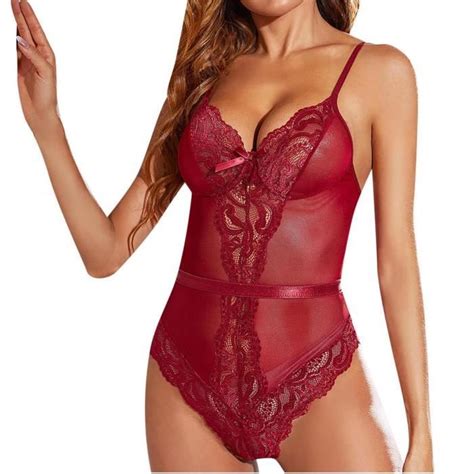 Femmes Sexy col en V Lingerie dentelle épissage vêtements de nuit