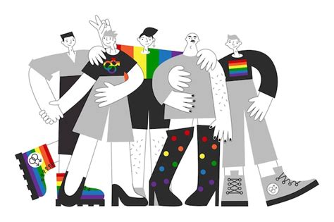 Premium Vector Group Of Gay Homosexual Men In Grey Color With Rainbow For Pride Month