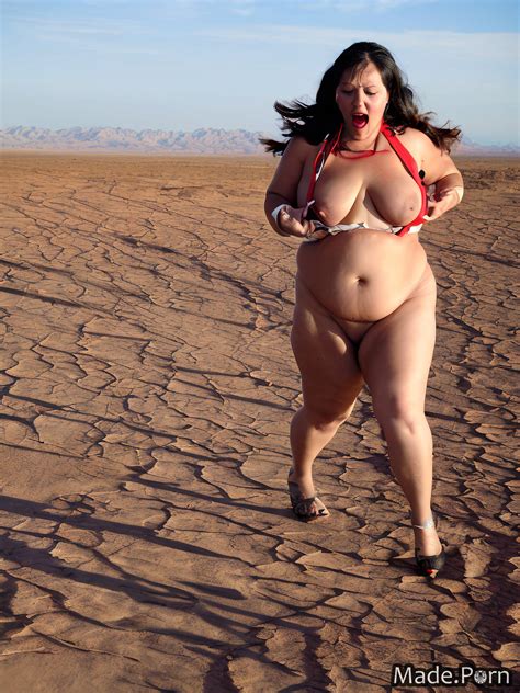 Porn Image Of Bbw Open Mouth Gigantic Boobs Bimbo Exhausted Pigtails Desert Created By AI