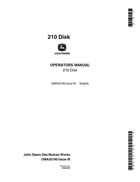 John Deere 210 Disk OMA35190 Operators and Maintenance Manual PDF ...