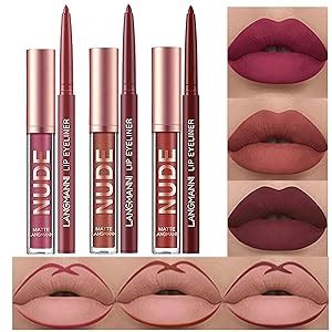 Pcs Matte Liquid Lipstick Lip Liner Set Velvety Nude Lipgloss Waterproof Non Stick Cup Not