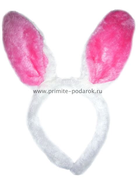 Ободок уши зайца с хвостиком и бабочкой белые с розовыми вставками ...