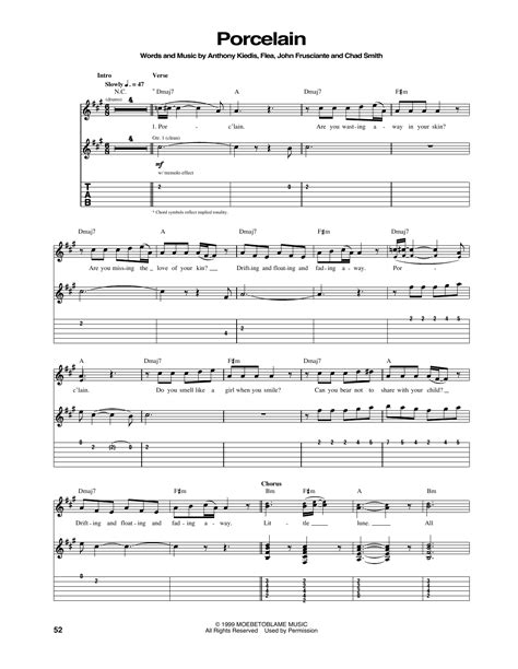 Porcelain By Red Hot Chili Peppers Sheet Music For Guitar Tab At Sheet Music Direct