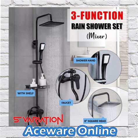 K Function Black Square Mixer Shower Set Support Hot Cold Water Faucet Double Outlet