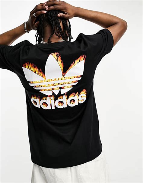 Adidas Originals Fire Graphic Trefoil T Shirt In Black Asos