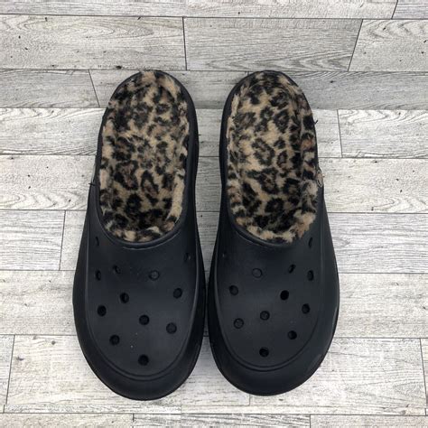 CROCS FREESAIL Black LEOPARD LINED Clogs Women S Size Gem