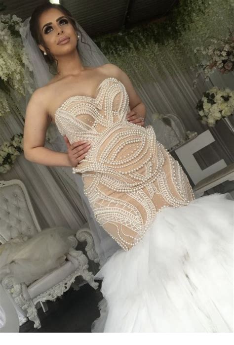 Fitted Plus Size Wedding Dress Made With Pearls In Nude From Darius Bridal Sweetheart Wedding
