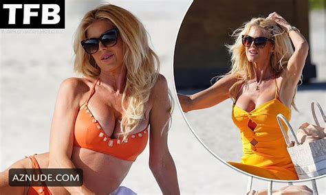 Victoria Silvstedt Lounges Beachside In Miami In An Orange Two Piece Bikini AZNude
