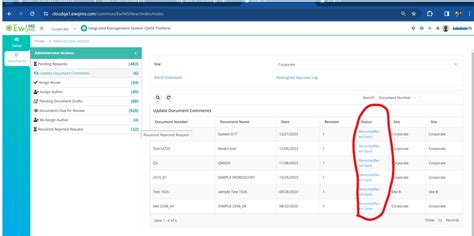 Bug Status Column In Update Document Comments In Admin Actions