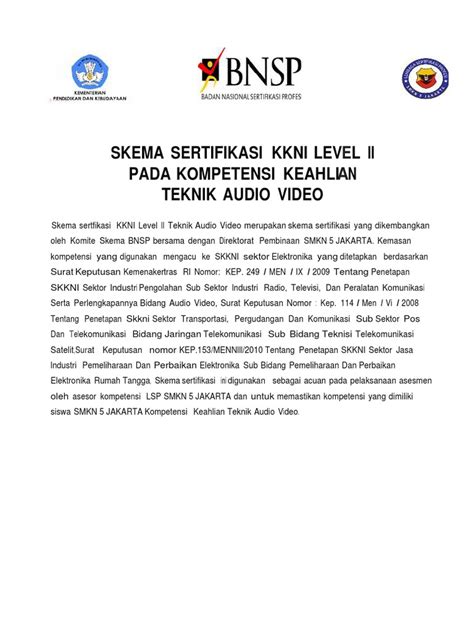 Skema Kkni Ii Teknik Audio Video Lsp Smkn 5 Jakarta Pdf