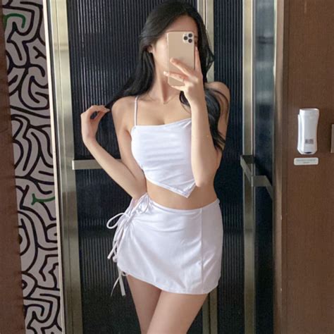 Pcs Korean Bikini Set Simple Black White Split Bikini Skirt Swimwear Shopee Malaysia
