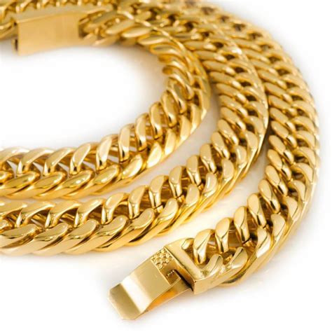 gold cuban miami chain link stainless steel nivs bling