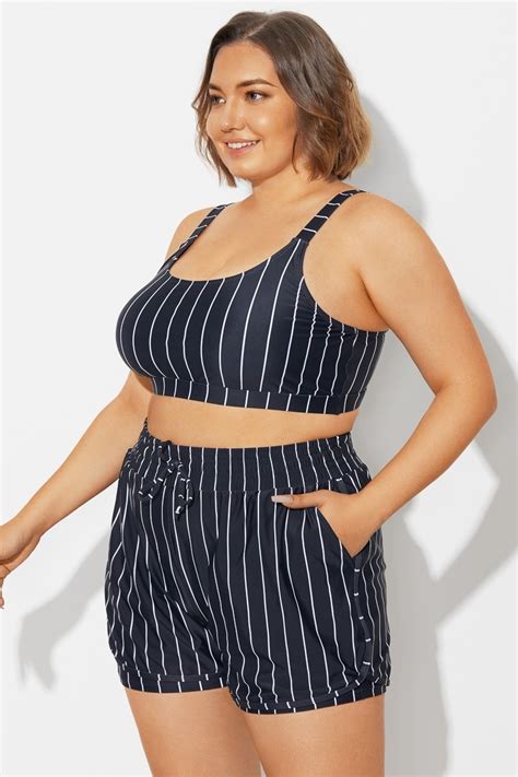 Top De Bikini Negro Y Blanco A Rayas De Talla Grande Meet Curve