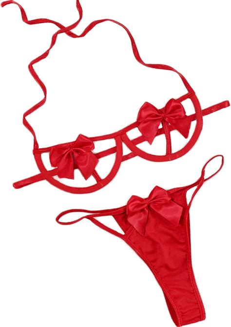 Amazon Kaei Shi Bow Lingerie Gift Present Birthday Anniversary Halter Cutout Sexy Two Piece