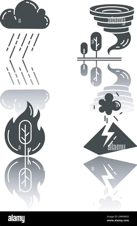 Natural Disaster Drop Shadow Black Glyph Icons Set Global Climate