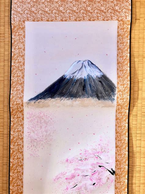 Mt. Fuji & Sakura cherry blossoms calligraphy art/ Japanese | Etsy