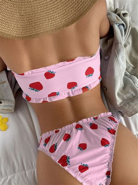 Bikini Imprim Fraise N Ud Soutien Gorge Bandeau Top Bas Chancr De Bikini Maillot De