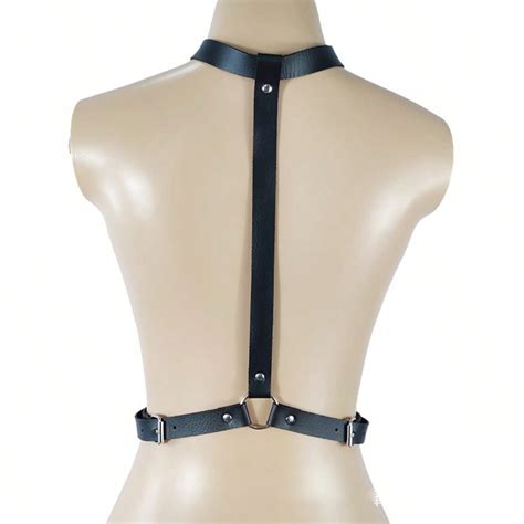 Leather Chest Chain Harness Women Bra Erotic Lingerie Bdsm Body Sexy Underwear Goth Open Cup Bra