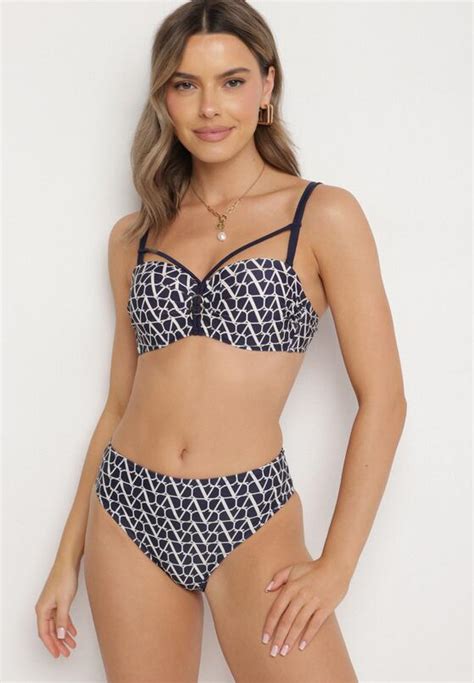 Granatowe Bikini Biustonosz Z Ozdobnymi Paskami I Majtki Figi Linadora Born Be