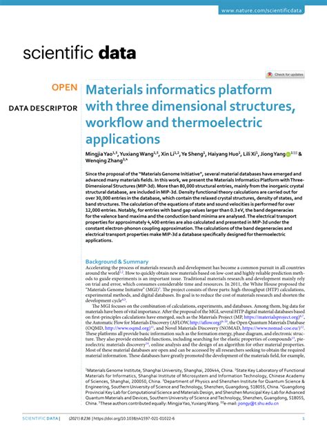 PDF Materials Informatics Platform With Three Dimensional Structures