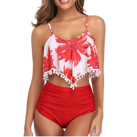 Women Bikini Two Piece High Waisted Swimwear Ruffle Swimsuit Flounce