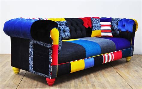 Jean Patch Denim Chesterfield Patchwork Sofa Etsy Patchwork Sofa