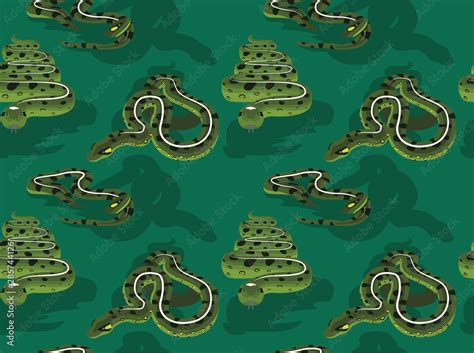 Snake Green Anaconda Cartoon Background Seamless Wallpaper Stock Vector