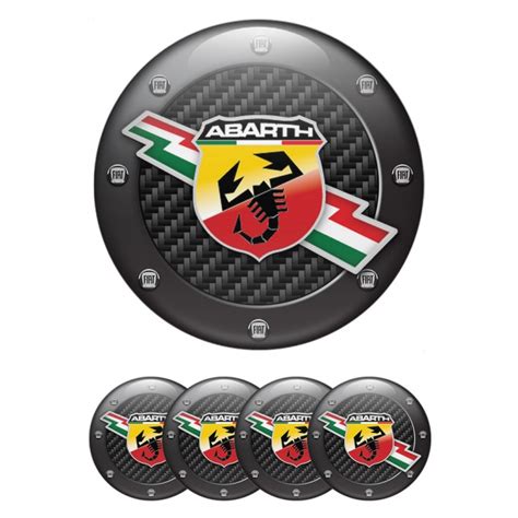 Fiat Abarth Center Caps Wheel Emblem Black Carbon Fine Logos Wheel