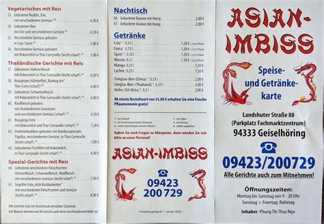 Speisekarte Von Asia Imbiss Restaurant Geiselh Ring