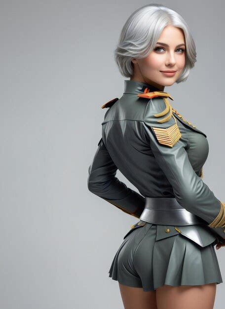 Premium Photo Beautiful Blonde Woman In Military Uniform Studio Shot Gray Background