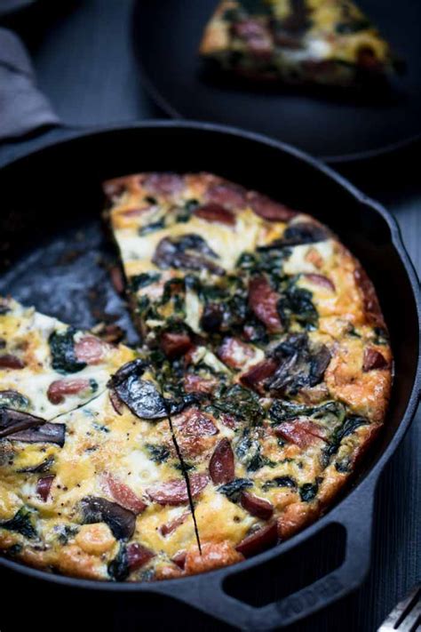 Smoked Sausage Frittata Recipe With Spinach Mushroom Ketogasm