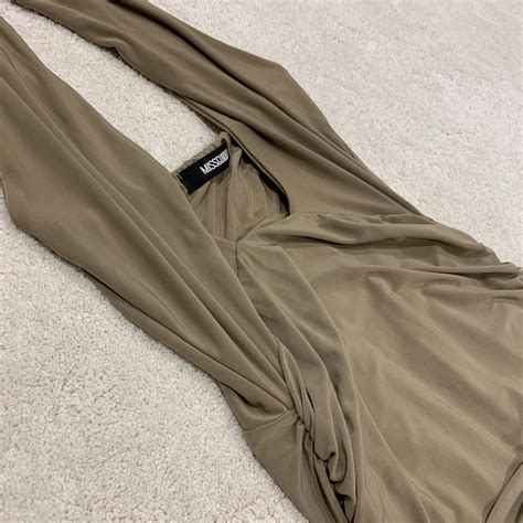 MISSGUIDED SLINKY DRESS NUDE BROWN LOW CUT DRESS Depop