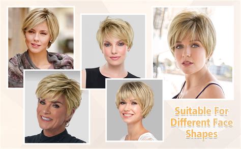 Amazon MIMAN Short Blonde Layered Wavy Wigs With Dark Color Roots Pixie Cut Wigs With Bangs