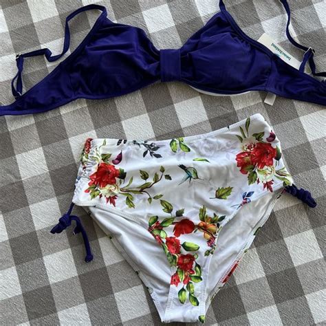 Beachsissi Swim Blue Top Floral High Wist Bikini M Poshmark
