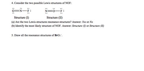 Solved 4. Consider the two possible Lewis structures of NOF: | Chegg.com