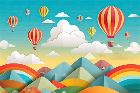 Premium AI Image Whimsical Hot Air Baloons Papercut Illustration Generative