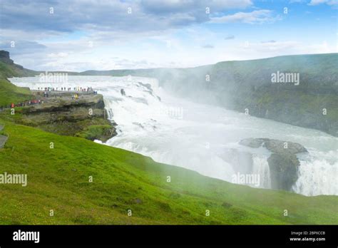 Gullfoss Falls In Summer Season View Iceland Icelandic Landscape