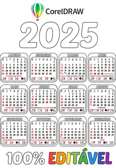 Atividade Calendário 2025 Para Imprimir - Calendário 2025 Editável | Calendário 2025