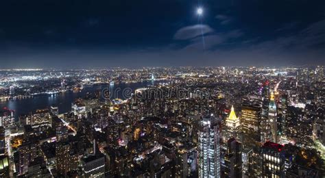 Aerial View of Manhattan New York at Night - Image Stock Photo - Image ...