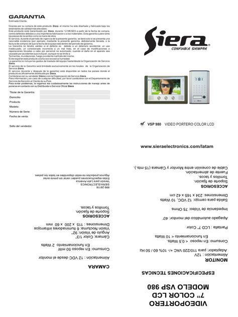 Manual Vsp 980 Videoportero Siera Pdf Tornillo