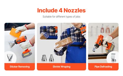 Vevor Cordless Heat Gun Hot Air Gun With Lcd Display Multi Level Temp Nozzle Vevor Ca