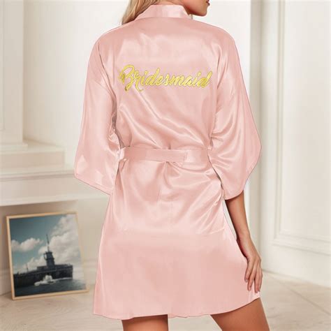 Women's Wedding Party Team Bride Robe Letters Kimono Satin Pyjamas