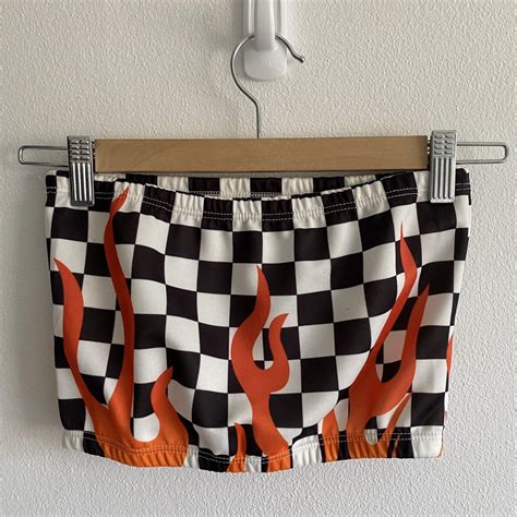 Flames Checkered Crop Top Boob Tube Super Cute Depop