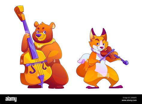 Cute cartoon animals playing music instrument for childish band concept ...