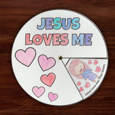 Jesus Loves Me Coloring Wheel, Printable Valentines Bible Activity, Sunday School Bible Lesson ...