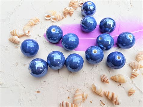 20mm Large Round Blue Color Ceramic Beads Large Hole Ceramic Etsy