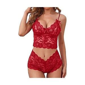 CheChury Completi Intimi Da Donna Babydoll In Pizzo Sexy Lingerie Set Con Scollo A V Reggiseno E
