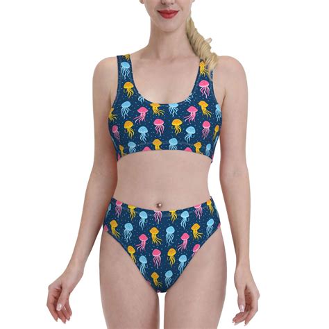 Bikini Sets For Women Yellow Blue Pink Jellyfish High Waisted Bikini Sets Bathing Suit Piece